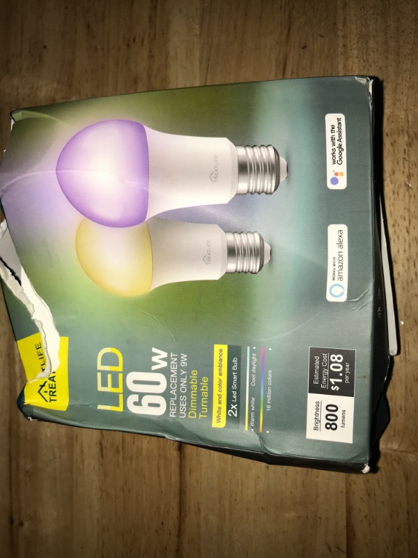 Photo 2 of TREATLIFE Smart Light Bulbs 2 Pack, Music Sync Color Changing Light Bulbs, Works with Alexa, Google Assistant, A19 E26 9W 800 Lumen LED Dimmable Smart Bulb, for Party Decoration, Smart Home Lighting