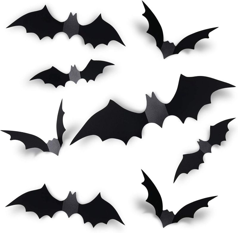 Photo 1 of 10 Pack each 60Pcs Halloween Bat Decorations 3D Sticker Bats Party Supplies