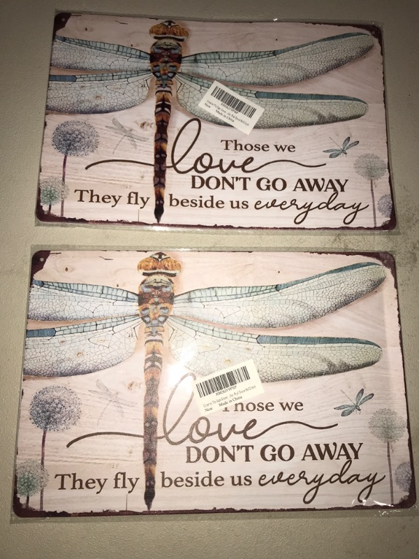 Photo 1 of 2x Flyhaw Creative Tin Sign Green Dragonfly Funny Novelty Metal Retro Wall Decor For Home Gate Garden Bars Restaurants Cafes Office Store Pubs Club Gift for Home Coffee Wall Decor 8x12 Inch