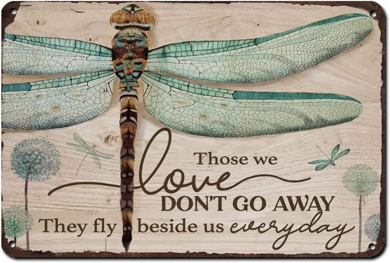 Photo 1 of 2x Flyhaw Creative Tin Sign Green Dragonfly Funny Novelty Metal Retro Wall Decor For Home Gate Garden Bars Restaurants Cafes Office Store Pubs Club Gift for Home Coffee Wall Decor 8x12 Inch