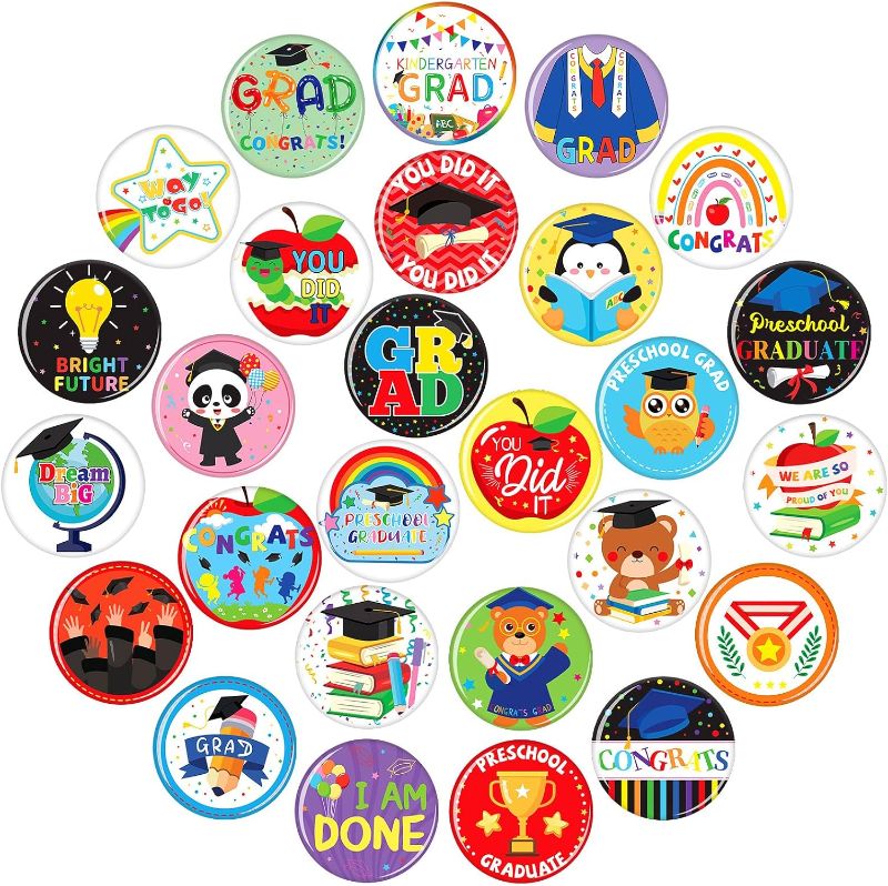 Photo 1 of SEPGLITTER 80pcs Kindergarten Preschool Graduation Buttons Brooch Pins Badges for Class of 2024 Graduation Kindergarten Preschool Party Favors Supplies Accessories?27 Styles?