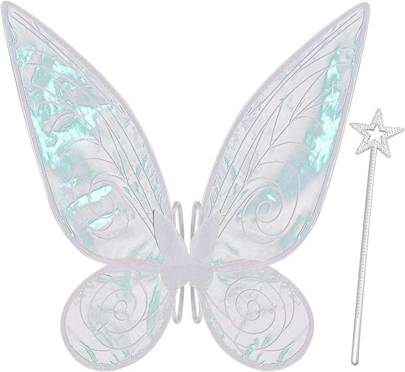 Photo 1 of quescu Fairy Wings for Adults,Butterfly Wings for Girls,Angel Wings,Fairy Costume for Women Halloween Dress Up Party Favor (White) Wand not Included