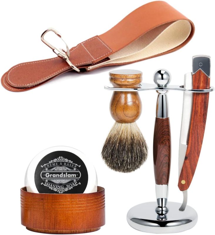 Photo 1 of Men Straight Shaving Razor Badger Hair Brush Stand Holder Leather Strop Soap Bowl