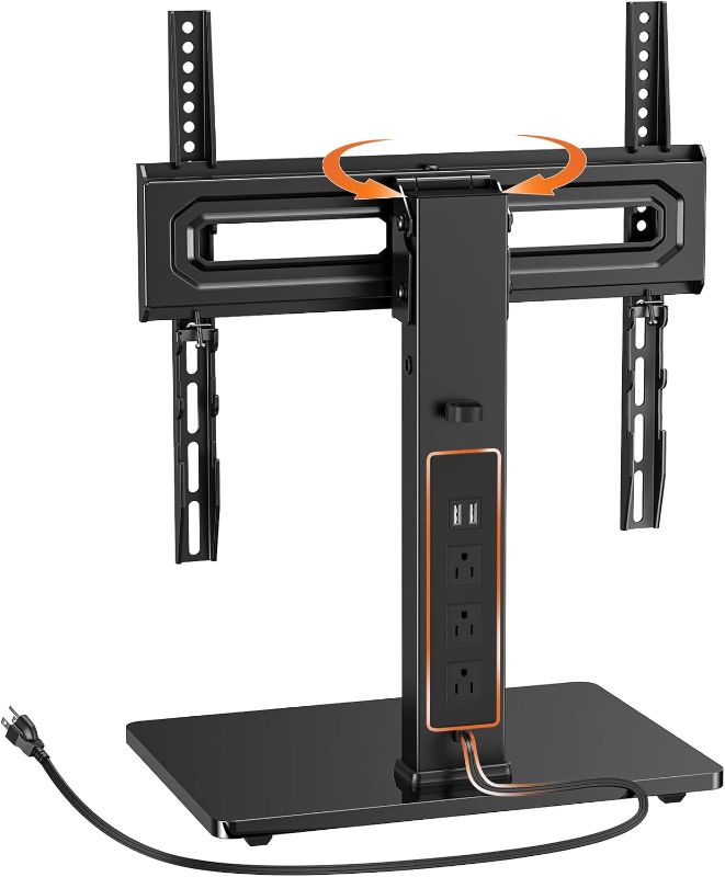 Photo 1 of Perlegear Universal Swivel TV Stand with Power Outlet, Tabletop TV Stand for 32–60,65 Inch TVs up to 88 lbs, Tempered Glass TV Mount Stand Base with Height Adjustment, Tilt, Max VESA 400x400mm,PGTVS27