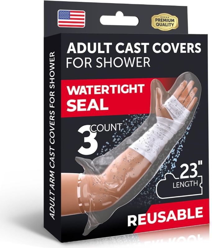 Photo 1 of Mighty-X 100% Waterproof Cast Covers for Shower Arm Adult - [Watertight Seal] - 3pk Reusable Cast Protectors - Half Arm Cast Bags for Shower Arm