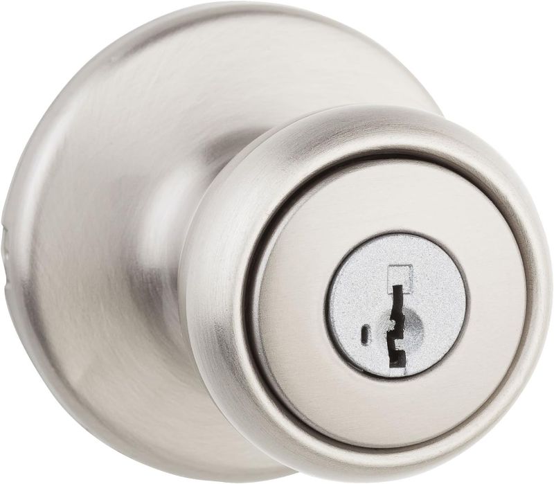 Photo 1 of Kwikset Tylo Entry Door Knob with Lock and Key, Secure Keyed Handle Exterior, Front Entrance and Bedroom, Satin Nickel, Pick Resistant SmartKey Rekey Security and Microban