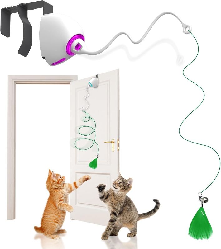 Photo 1 of Cat Toys Hanging Door Automatic Cat Toy Interactive Elastic Rope with Feather, Cat Catching Game Door Hanger (Hanging cat Toy)