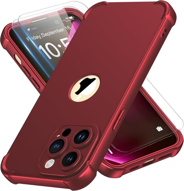 Photo 1 of ORETECH for iPhone 14 Pro Case, with [2 x Screen Protectors] [10 Ft Military Grade Drop Test] [Camera Protection] 360° Full Body Shockproof Slim Thin Phone Case iPhone 14 Pro Cover 6.1" Red