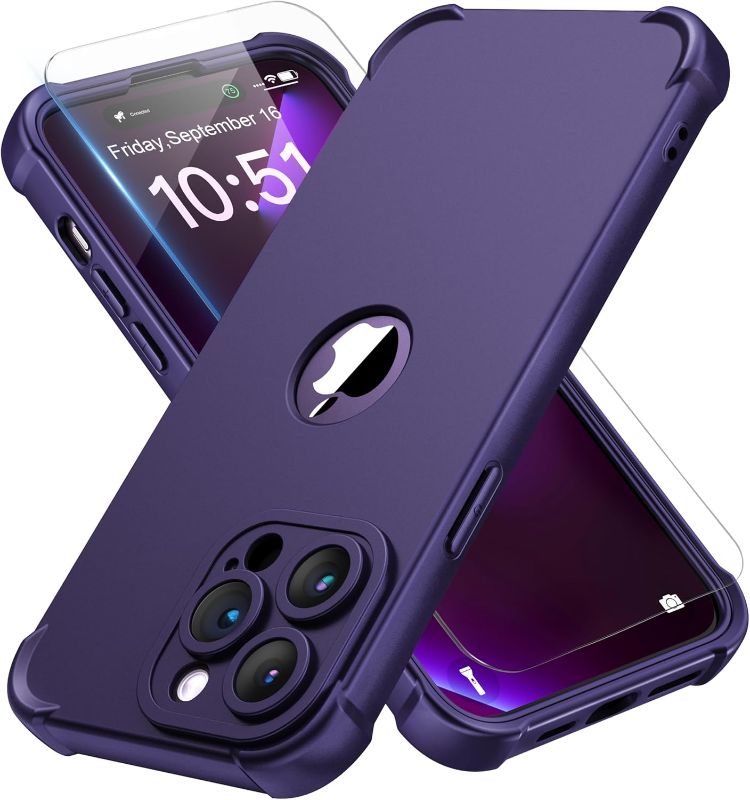 Photo 1 of ORETECH for iPhone 14 Pro Max Case, with [2 x Screen Protectors] [10 Ft Military Grade Drop Test] [Camera Protection] 360° Shockproof Slim Thin Phone Case iPhone 14 Pro Max Cover 6.7" Purple