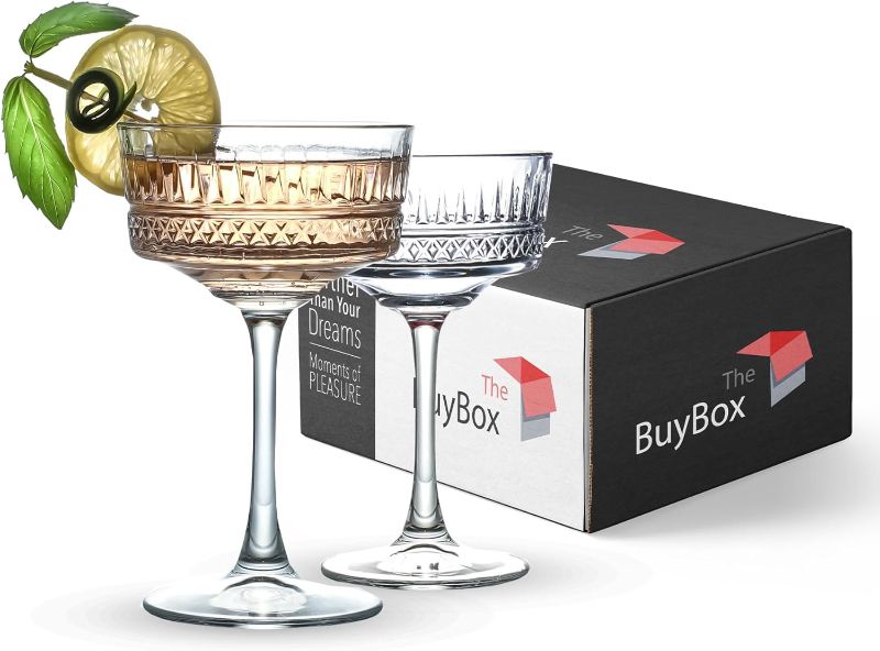 Photo 1 of The Buybox Vintage Coupe Glasses Set of 2, Champagne, Cocktail, Martini, Wine Glasses, Long Stem Glassware, (8.8oz/260ml) (2 Pack)