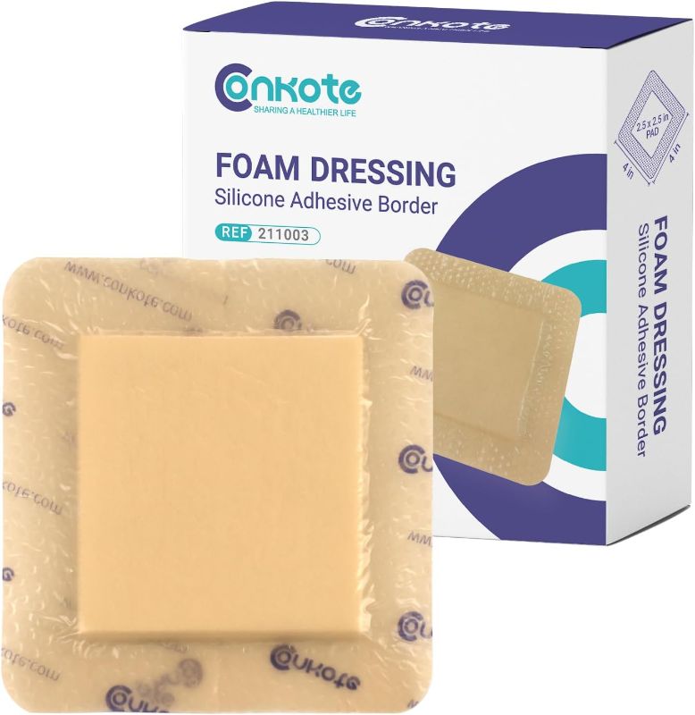 Photo 1 of Conkote Silicone Foam Dressings 4'' X 4'', Large Bandages for Bedsores, Box of 10 Dressings