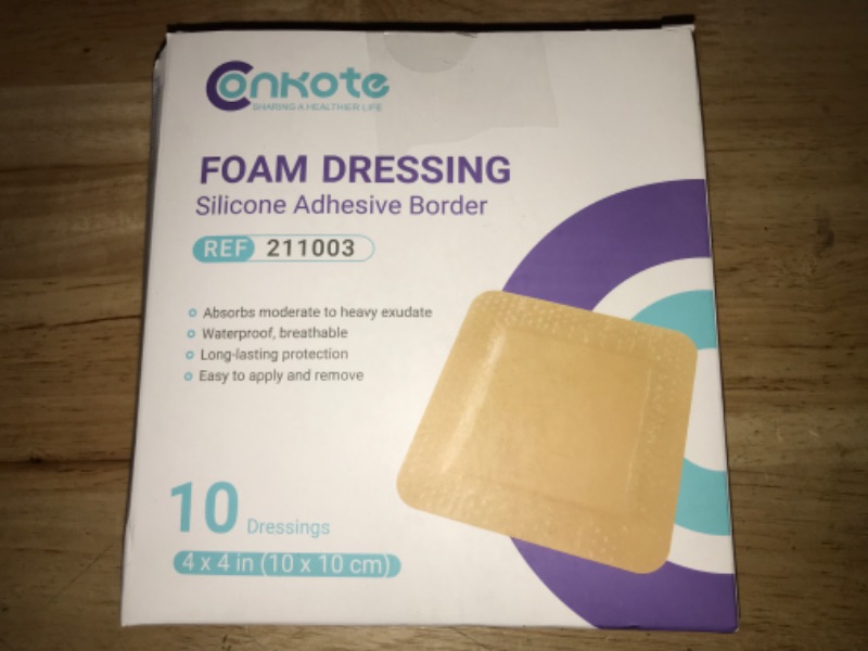 Photo 2 of Conkote Silicone Foam Dressings 4'' X 4'', Large Bandages for Bedsores, Box of 10 Dressings