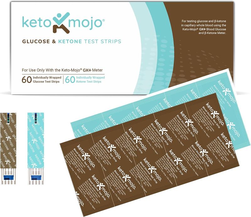 Photo 1 of KETO-MOJO Test Strip Combo Pack for Use ONLY with The New GK+ Meter | 60 Blood Glucose + 60 Blood Ketone (120ct)