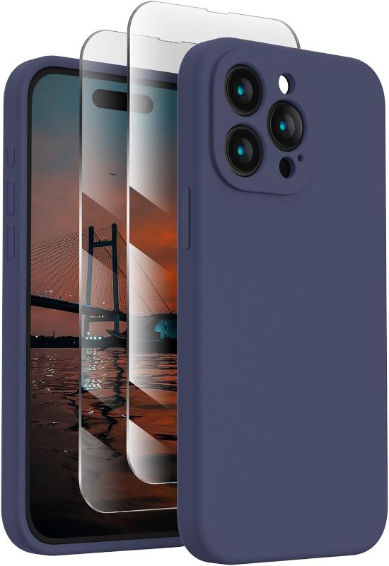 Photo 1 of FireNova Designed for iPhone 15 Pro Case, Silicone Upgraded [Camera Protection] Phone Case with [2 Screen Protectors], Soft Anti-Scratch Microfiber Lining Inside, 6.1 inch, Navy Blue