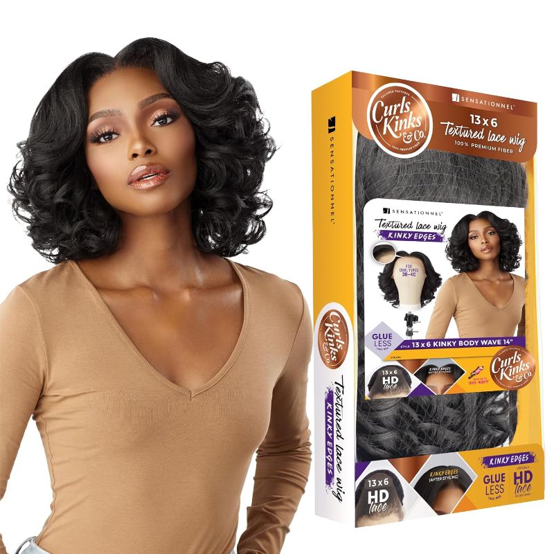 Photo 1 of Sensationnel Kinky Edge 13x6 Lace Wigs - Kinky Edge Body Wave 14-inch glueless synthetic wig - CKCO Kinky Edge Body Wave 14 Inch (BALAYAGEMOCHA)