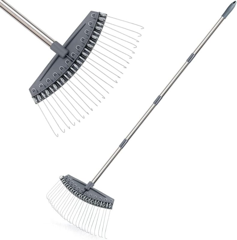 Photo 1 of Colwelt Thatch Rake -24 Steel Tines, Dethatching Rake with 54’’ Lightweight Stainless Steel Handle, Yard Dethatcher Rake for Lawn(Pine Needles, Dead Grass, Thatch, Leaves, Mulch)