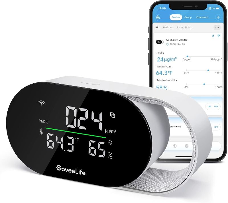 Photo 1 of GoveeLife Smart Air Quality Monitor with PM2.5, WiFi, Temperature & Humidity Sensors, LED Display, 2s Refresh, 2-Year Data Storage, for Home & Office