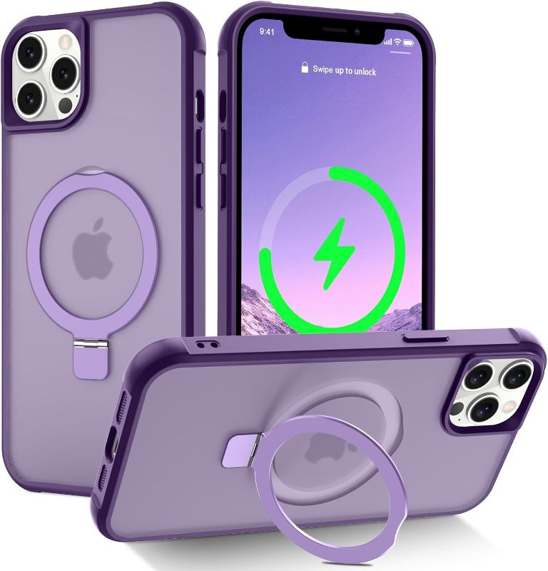 Photo 1 of Magnetic Compatible with iPhone 13 Pro Case with Stand [Military Grade Drop Tested][Compatible with Magnet] Ring Translucent Slim Hard Back Soft Edge, Purple