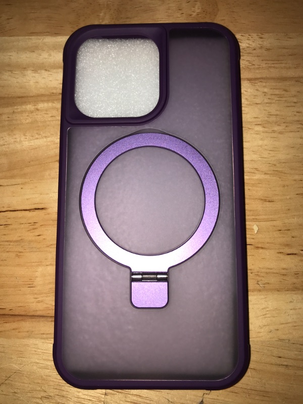 Photo 2 of Magnetic Compatible with iPhone 13 Pro Case with Stand [Military Grade Drop Tested][Compatible with Magnet] Ring Translucent Slim Hard Back Soft Edge, Purple