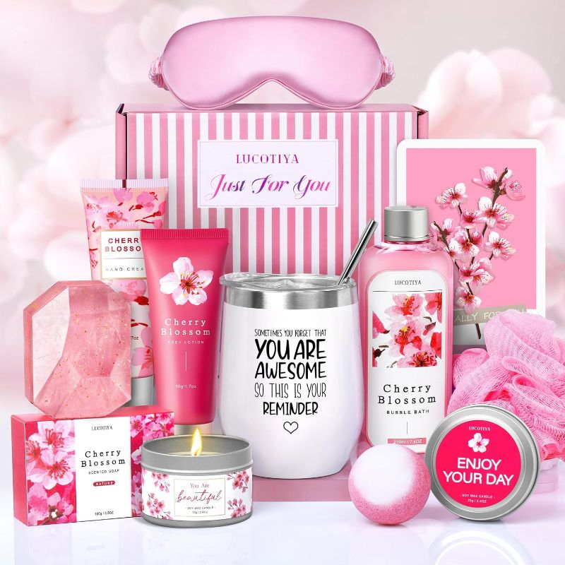 Photo 1 of Gifts for Women Birthday Gifts, Bath and Body Gifts Set- 10 Pcs Christmas Valentine's Mother's Day Gifts and Cherry Blossoms Self Care Package Gifts Women, Relaxing Gifts Basket