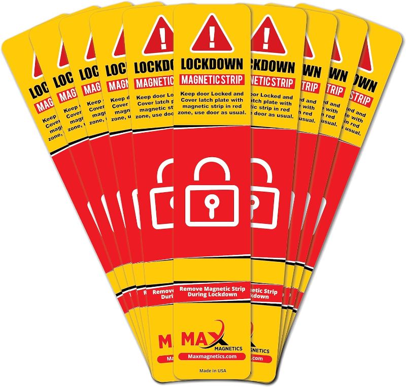 Photo 1 of 10 Pack Max magnetics Lockdown Magnetic Strips for Door Frames - High-Density Magnet Security Devices for School & Office - Strong Adhesion & PVC Top Layer, Smooth Opening & Closing