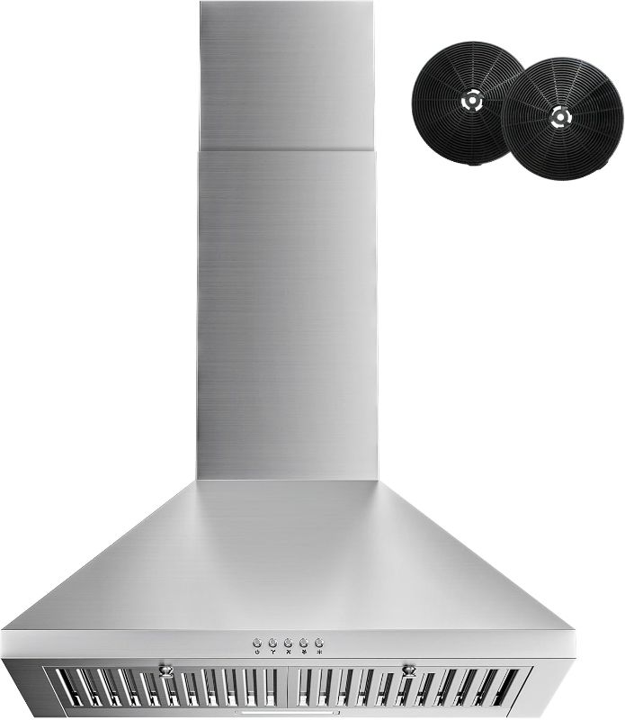 Photo 1 of FIREGAS Range Hood 24 inch, 600 CFM Kitchen Hood with Ducted/Ductless Convertible Duct, Stainless Steel Chimney-Style Over Stove Vent Hood with LED Light, 3 Speed Exhaust Fan, 2 Charcoal Filters