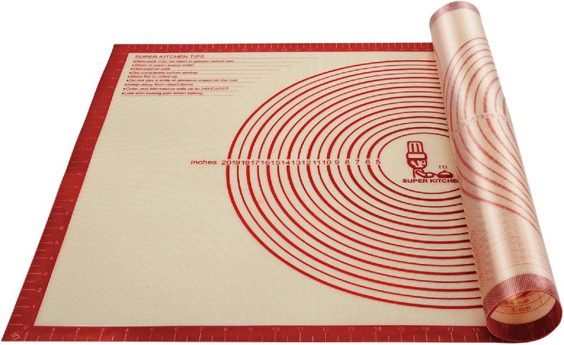 Photo 1 of Non-slip Silicone Pastry Mat Extra Large with Measurements 36''By 24'' for Baking Mat, Dough Rolling Mat,Fondant/Pie Crust Mat by Folksy Super Kitchen Red