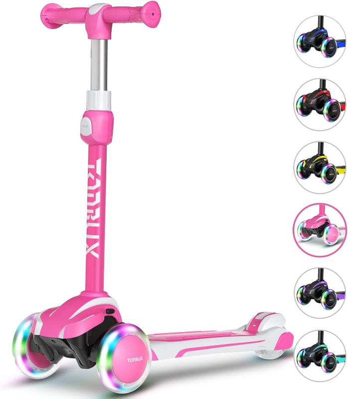 Photo 1 of (PINK)TONBUX Kids Scooter for Age 3-12, Toddler Scooter with 4 Adjustable Heights, Light Up 3-Wheels Scooter, Shock Absorption Design, Lean to Steer, Balance Training Scooter for Kids