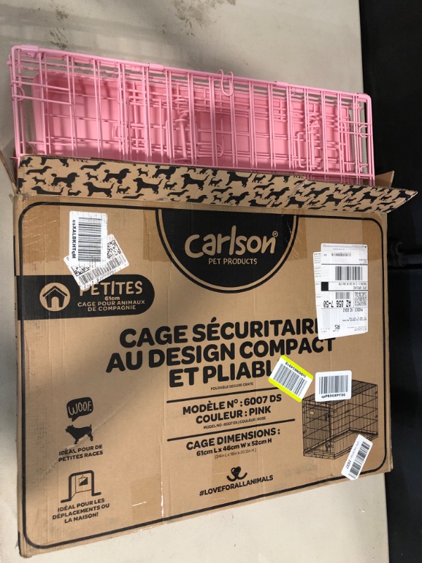 Photo 2 of Carlson Pink Secure and Compact Single Door Metal Dog Crate, Small (24"Lx18"Wx20.5"H)