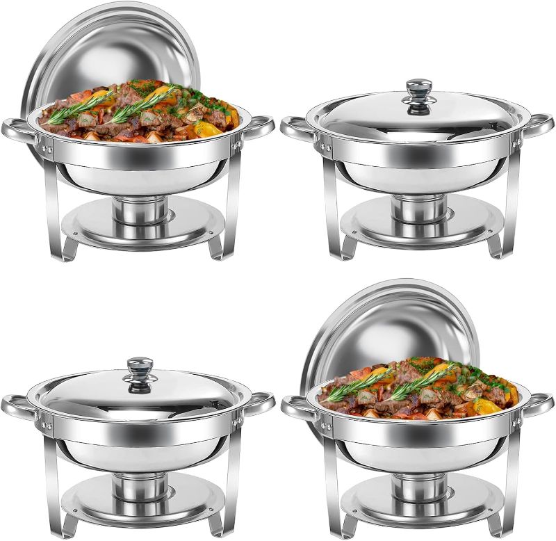 Photo 1 of Chafing Dish Buffet Set 5 QT 4 Packs Stainless Steel Buffet Servers and Warmers, Chaffing Servers with Covers, Catering, Chafer,Food Warmer for Parties Weddings