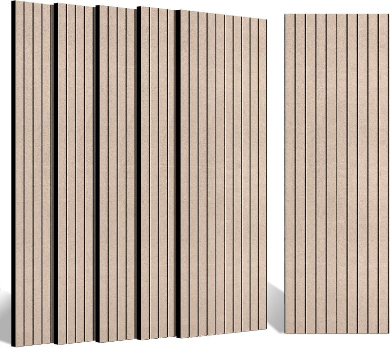 Photo 1 of BUBOS 10 pack Large Acoustic Panels, 48"X 12"X 0.4" Sound Proof Panels for Walls,Decorative Sound Proof Panels,Self-Adhesive Acoustical Wall Panels,3D Slat Sound Panels for Home Office Studio Camel
