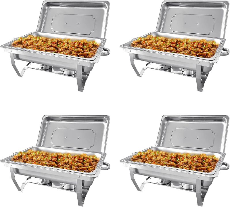 Photo 1 of 4 Pack 8QT Chafing Dish Buffet Set Stainless Steel Food Warmer Chafer Complete Set with Water Pan, Chafing Fuel Holder for Party Catering