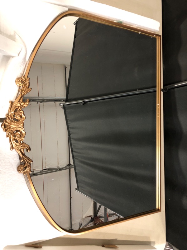 Photo 2 of Gold Arched Mirror,Baroque Brass Fireplace Mirror Decor, Victorian Vintage Mirror with Full Matel Frame,Ornate Mirror for Entryway/Bathroom/Living Room/Hallway 36"X30"