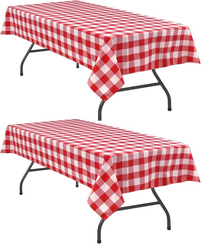 Photo 1 of  Red and White Buffalo Plaid Tablecloth Waterproof, 2 Pack, 60 x 102 inch - Checkered Table Cloth Rectangle for Christmas/Outdoor Picnic/Dining/Spring Party