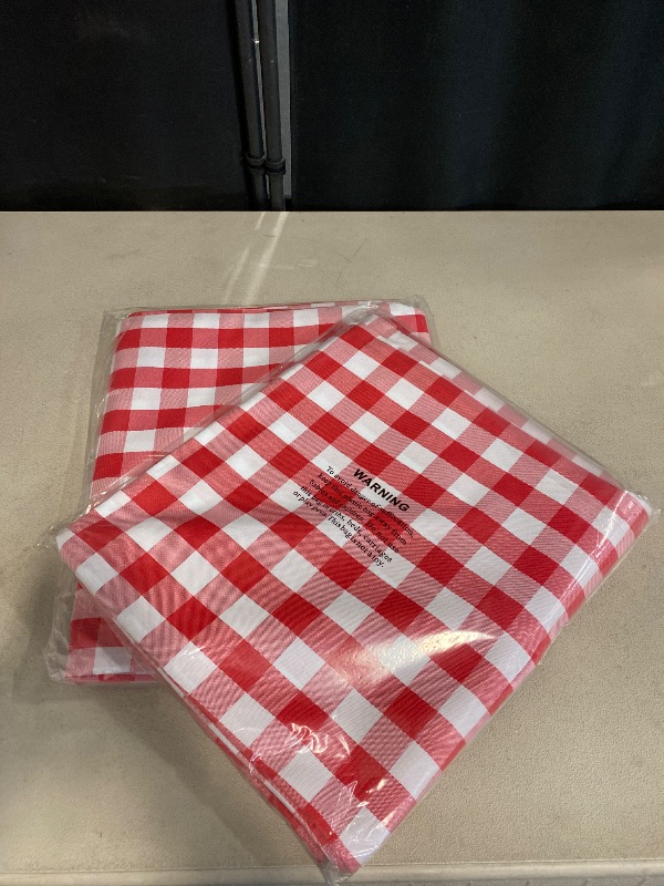 Photo 2 of  Red and White Buffalo Plaid Tablecloth Waterproof, 2 Pack, 60 x 102 inch - Checkered Table Cloth Rectangle for Christmas/Outdoor Picnic/Dining/Spring Party