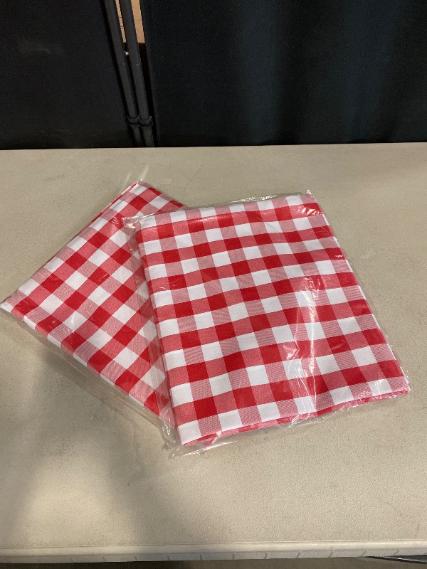 Photo 2 of  Red and White Buffalo Plaid Tablecloth Waterproof, 2 Pack, 60 x 102 inch - Checkered Table Cloth Rectangle for Christmas/Outdoor Picnic/Dining/Spring Party