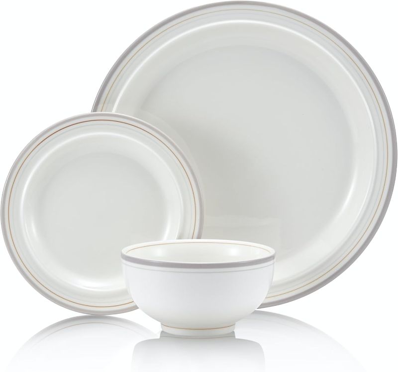 Photo 1 of 12-Piece Porcelain Chip and Scratch Resistant Round Dinnerware Set, Plates, Dishes, Bowls, Service for 4 (Cozy Gray)