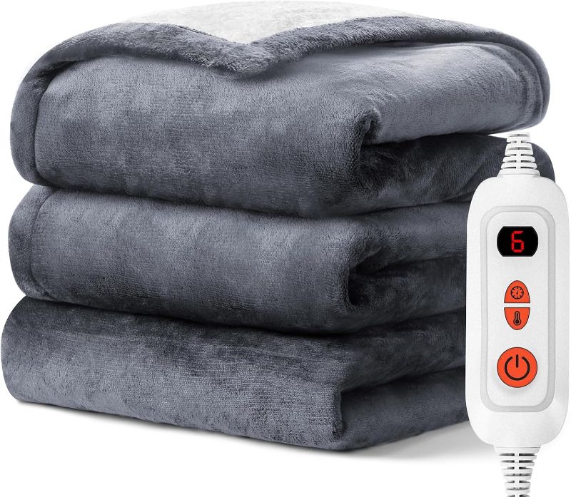 Photo 1 of Electric Heated Throw Blanket with 6 Heating Levels & 1-3 hrs Timer Auto-Off,Fast Heating Fleece Warm Bedding Blanket for Whole Body,ETL Certification,Machine Washable 72''x84''