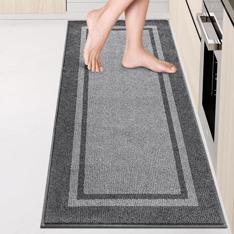 Photo 1 of Kitchen Rugs 24" x 70", Non-Slip Machine Washable Kitchen Runner Rugs Floor Mats, Absorbent Comfort Standing Mats for Kitchen, Sink, Laundry and Hallway, Rolled Packaging, Light Grey & Dark Grey