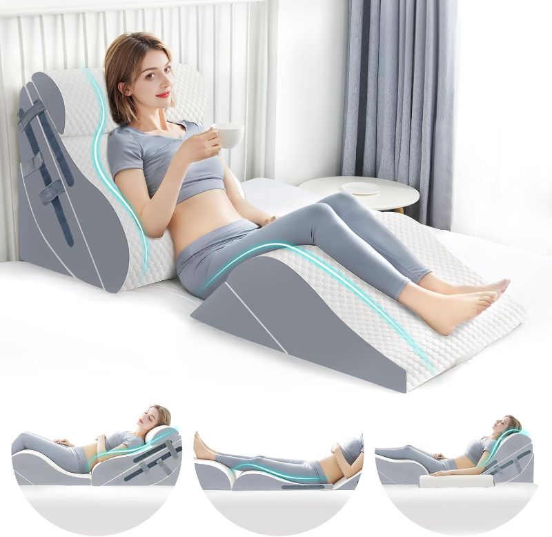 Photo 1 of 6PCS Orthopedic Bed Wedge Pillow Set with Whole Memory Foam Waist Pillow, Bed Wedge Pillows for Sleeping/Back Pain Relief, Adjustable Leg Elevation Pillows for After Surgery, Swelling, Circulation