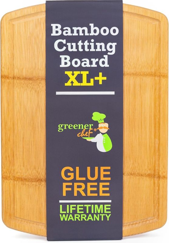 Photo 1 of Greener Chef Organic XL+ Extra Large 20 Inch No Glue Bamboo Cutting Board - Lifetime Replacements, Family-Friendly Wood Chopping Board for Kitchen - Safe and Durable