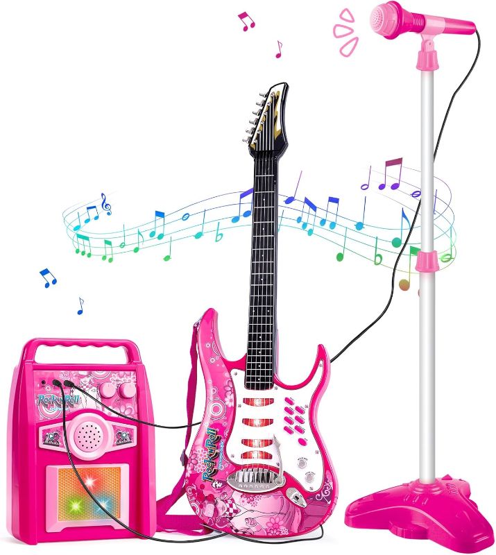 Photo 1 of deAO Musical Guitar Play Set,Djustable Height Microphone,Amplifier Set with Stand,Music Light Karaoke Music Toys Birthday for Kids Boys Girls