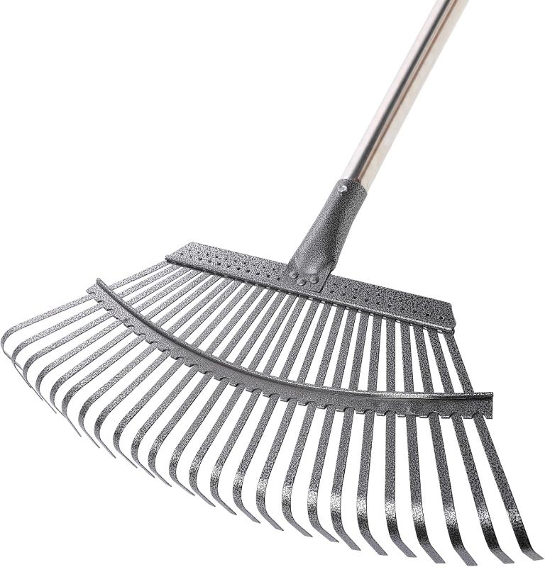 Photo 3 of Yocada 19.3" Garden Leaf Rake Wide Heavy Duty Adjustable Long Handle Garden Rake for Yard Garden Lawn Leaves (25 Tines)