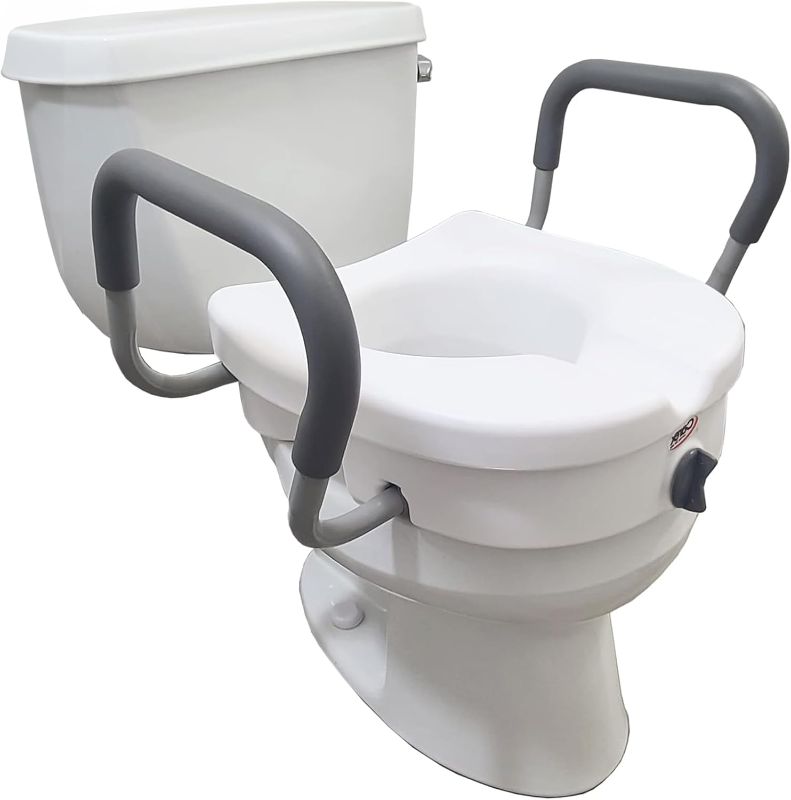 Photo 1 of Carex E-Z Lock Raised Toilet Seat With Handles, 5" Toilet Seat Riser with Arms, Handicap Raised Toilet Seat For Seniors and Elevated Toilet Seat