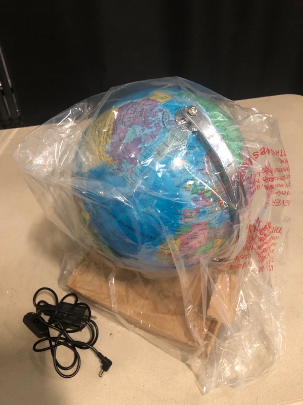 Photo 2 of 9" Illuminated World Globe with Stand, Earth Globes with Stable Heavy Metal Base for Kids Classroom Learning, LED Constellation Globe Night Light with HD Printed Map