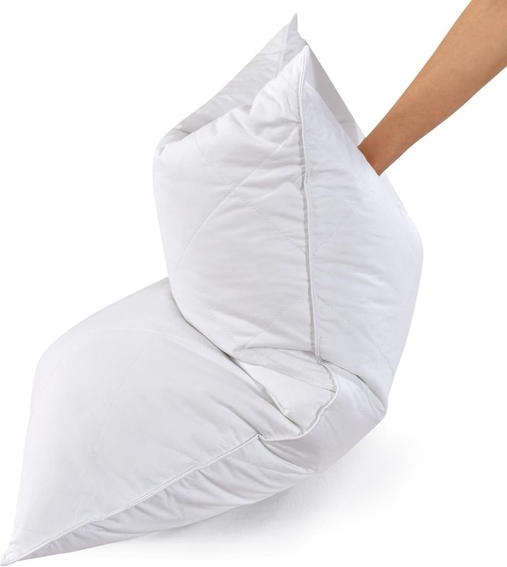 Photo 1 of Three Geese Pack of 2 White Goose Feather and Polyester Bed Pillows King Size- Soft 600 Thread Count 100% Cotton, Medium Firm,Soft Support,White Solid