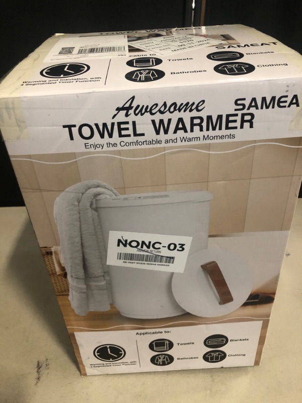 Photo 3 of SAMEAT Heated Towel Warmers for Bathroom - Large Towel Warmer Bucket, Wood Handle, Auto Shut Off, Fits Up to Two 40"X70" Oversized Towels, Best Ideals