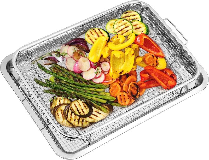 Photo 1 of Air Fryer Basket for Oven, 18.9" x 13.1" Stainless Steel Oven Air Fryer Basket and Tray, Large Capacity Air Fryer Tray, Non-stick Mesh Basket Set for Bacon, Fries, Chicken, Vegetables, etc.