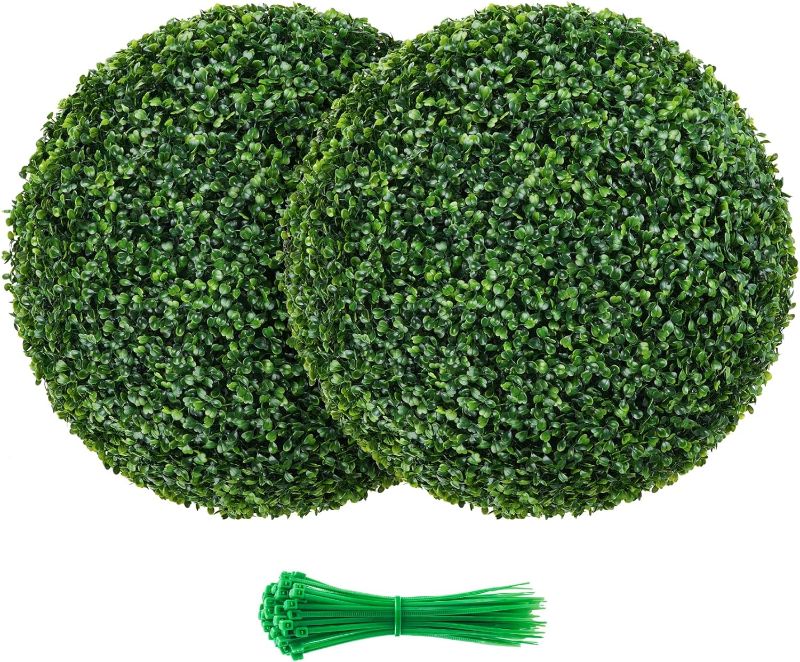 Photo 1 of 2 Pcs 15 inch Boxwood Topiary Ball Artificial Plant Topiary Ball Faux Boxwood Decorative Balls for Garden, Backyard, Balcony and Home Décor