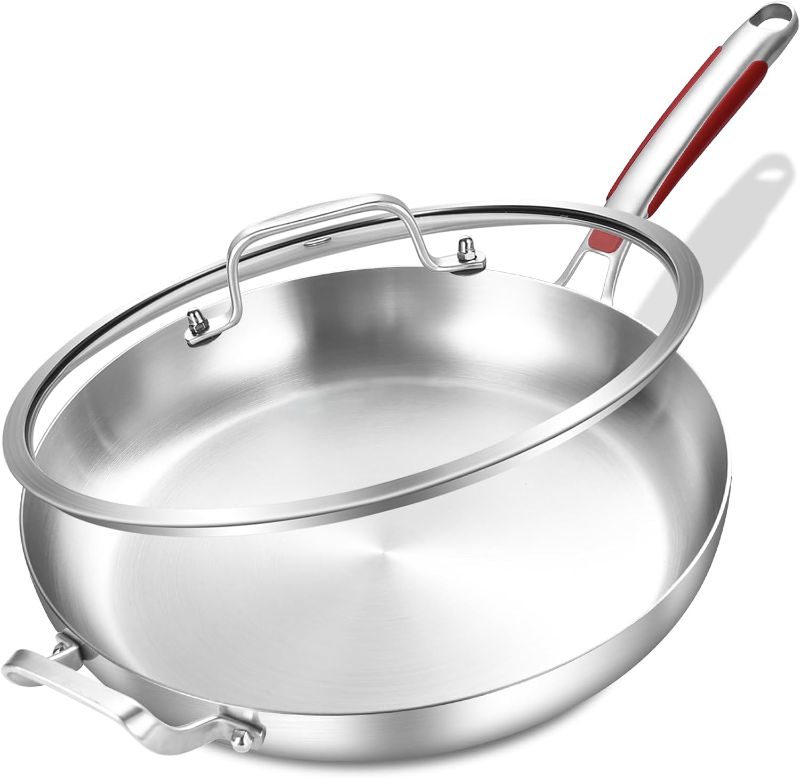 Photo 1 of Inqibee 14-Inch Tri-Ply Stainless Steel Large Skillet with Lid,Large Frying Pan with Helper Handle,Jumbo Cooker,Induction Pan,Heavy Duty and Dishwasher Safe.